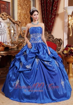 Appliques Blue Ball Gown Taffeta Quinceanera Dress Plus Size