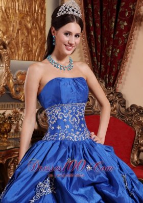 Appliques Blue Ball Gown Taffeta Quinceanera Dress Plus Size