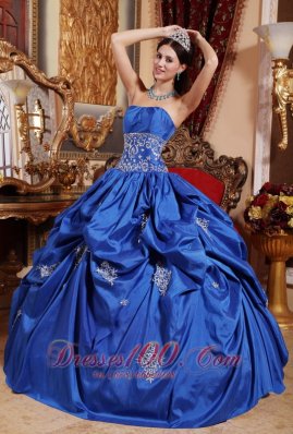 Appliques Blue Ball Gown Taffeta Quinceanera Dress Plus Size