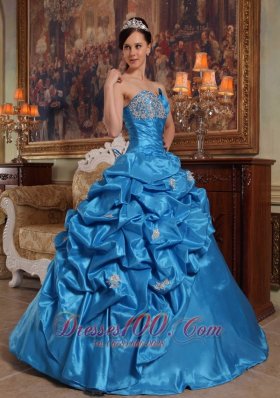 Beading Taffeta Blue Ball Gown Quinceanera Dress