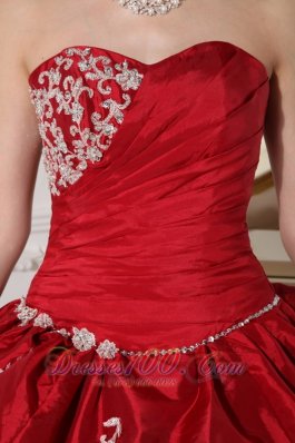 Wine Red Plus Size Beading Taffeta Quinceanera Dress