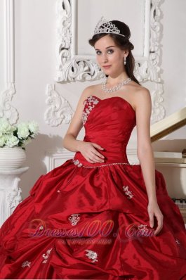 Wine Red Plus Size Beading Taffeta Quinceanera Dress