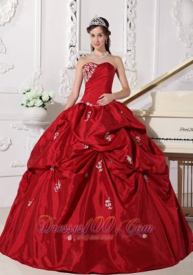 Wine Red Plus Size Beading Taffeta Quinceanera Dress