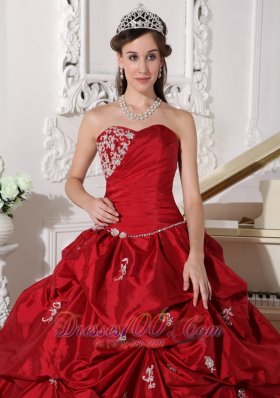 Wine Red Plus Size Beading Taffeta Quinceanera Dress