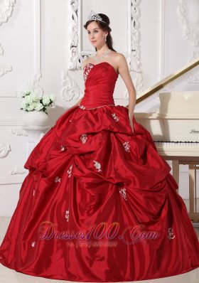 Wine Red Plus Size Beading Taffeta Quinceanera Dress