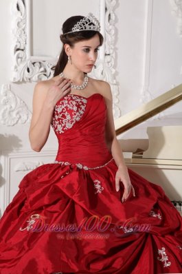 Wine Red Plus Size Beading Taffeta Quinceanera Dress