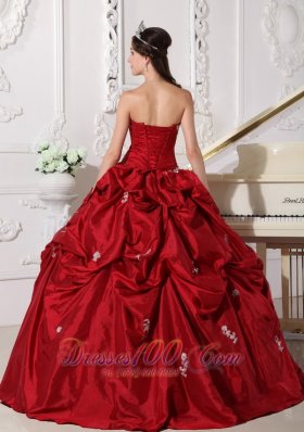 Wine Red Plus Size Beading Taffeta Quinceanera Dress