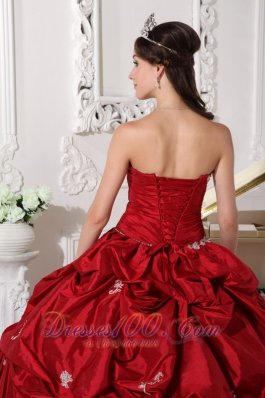 Wine Red Plus Size Beading Taffeta Quinceanera Dress