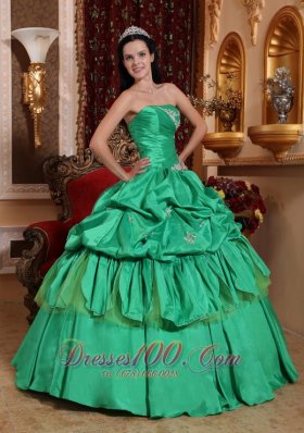 Quinceanera Dress With Spring Green Taffeta Appliques