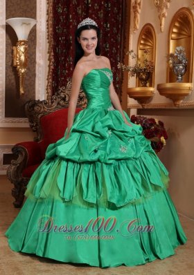 Quinceanera Dress With Spring Green Taffeta Appliques