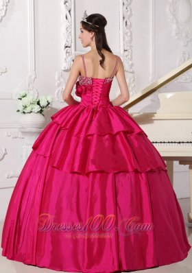 Straps Hot Pink Taffeta Beading Quinceanera Dress