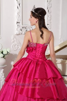 Straps Hot Pink Taffeta Beading Quinceanera Dress