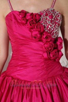 Straps Hot Pink Taffeta Beading Quinceanera Dress