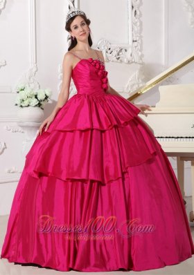 Straps Hot Pink Taffeta Beading Quinceanera Dress