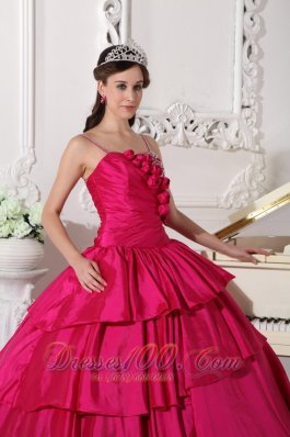 Straps Hot Pink Taffeta Beading Quinceanera Dress