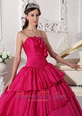 Straps Hot Pink Taffeta Beading Quinceanera Dress