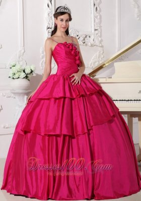 Straps Hot Pink Taffeta Beading Quinceanera Dress