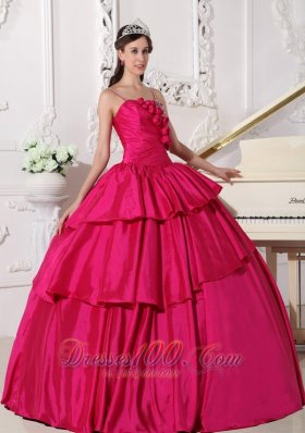 Straps Hot Pink Taffeta Beading Quinceanera Dress