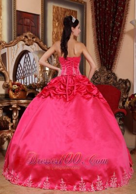 Satin and Taffeta Embroidery Hot Pink Quinceanera Dress