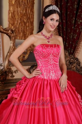 Satin and Taffeta Embroidery Hot Pink Quinceanera Dress