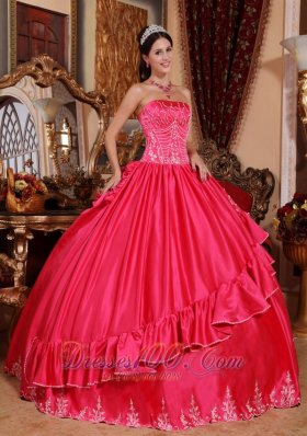 Satin and Taffeta Embroidery Hot Pink Quinceanera Dress