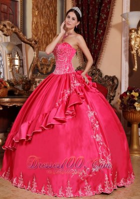 Satin and Taffeta Embroidery Hot Pink Quinceanera Dress