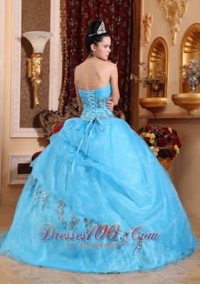 Sweetheart Organza Aqua Blue Quinceanera Dress Beading