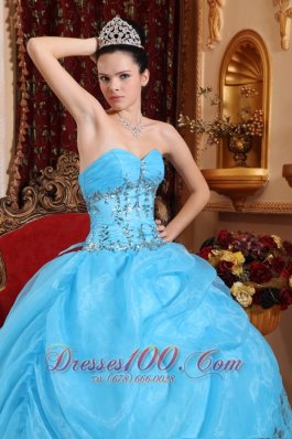 Sweetheart Organza Aqua Blue Quinceanera Dress Beading