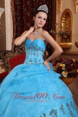 Sweetheart Organza Aqua Blue Quinceanera Dress Beading