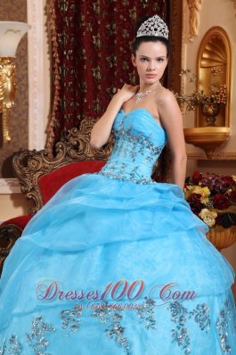 Sweetheart Organza Aqua Blue Quinceanera Dress Beading