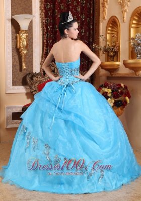 Sweetheart Organza Aqua Blue Quinceanera Dress Beading