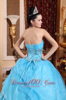 Sweetheart Organza Aqua Blue Quinceanera Dress Beading