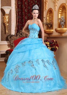 Sweetheart Organza Aqua Blue Quinceanera Dress Beading