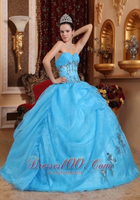 Sweetheart Organza Aqua Blue Quinceanera Dress Beading