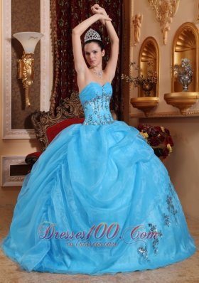 Sweetheart Organza Aqua Blue Quinceanera Dress Beading