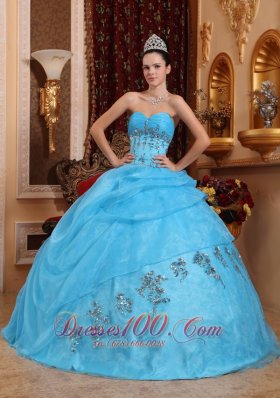 Sweetheart Organza Aqua Blue Quinceanera Dress Beading