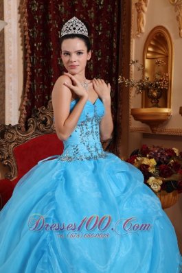 Sweetheart Organza Aqua Blue Quinceanera Dress Beading