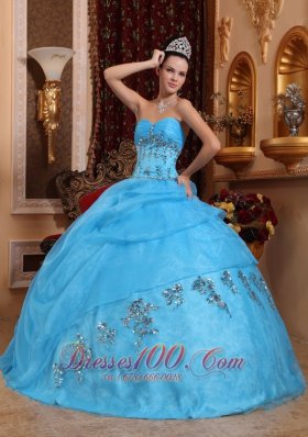 Sweetheart Organza Aqua Blue Quinceanera Dress Beading