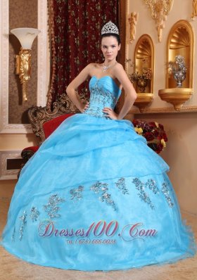 Sweetheart Organza Aqua Blue Quinceanera Dress Beading