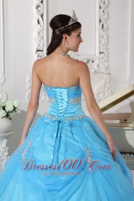 Aqua Quinceanera Dress Taffeta and Organza Appliques Flowers