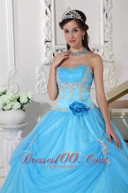 Aqua Quinceanera Dress Taffeta and Organza Appliques Flowers