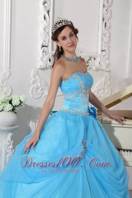 Aqua Quinceanera Dress Taffeta and Organza Appliques Flowers