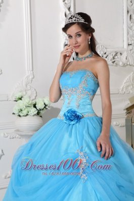 Aqua Quinceanera Dress Taffeta and Organza Appliques Flowers