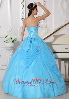 Aqua Quinceanera Dress Taffeta and Organza Appliques Flowers