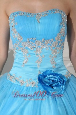 Aqua Quinceanera Dress Taffeta and Organza Appliques Flowers