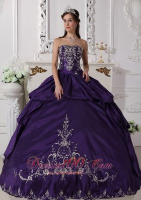 Ball Gown Taffeta Embroidery Purple Quinceanera Dress