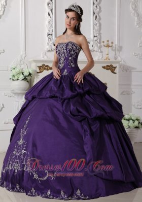 Ball Gown Taffeta Embroidery Purple Quinceanera Dress