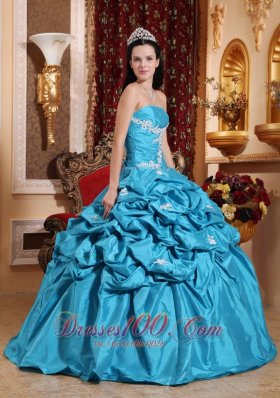 Taffeta Appliques Ball Gown Aqua Blue Quinceanera Dress