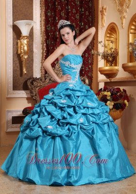 Taffeta Appliques Ball Gown Aqua Blue Quinceanera Dress