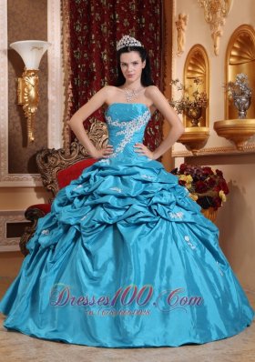 Taffeta Appliques Ball Gown Aqua Blue Quinceanera Dress